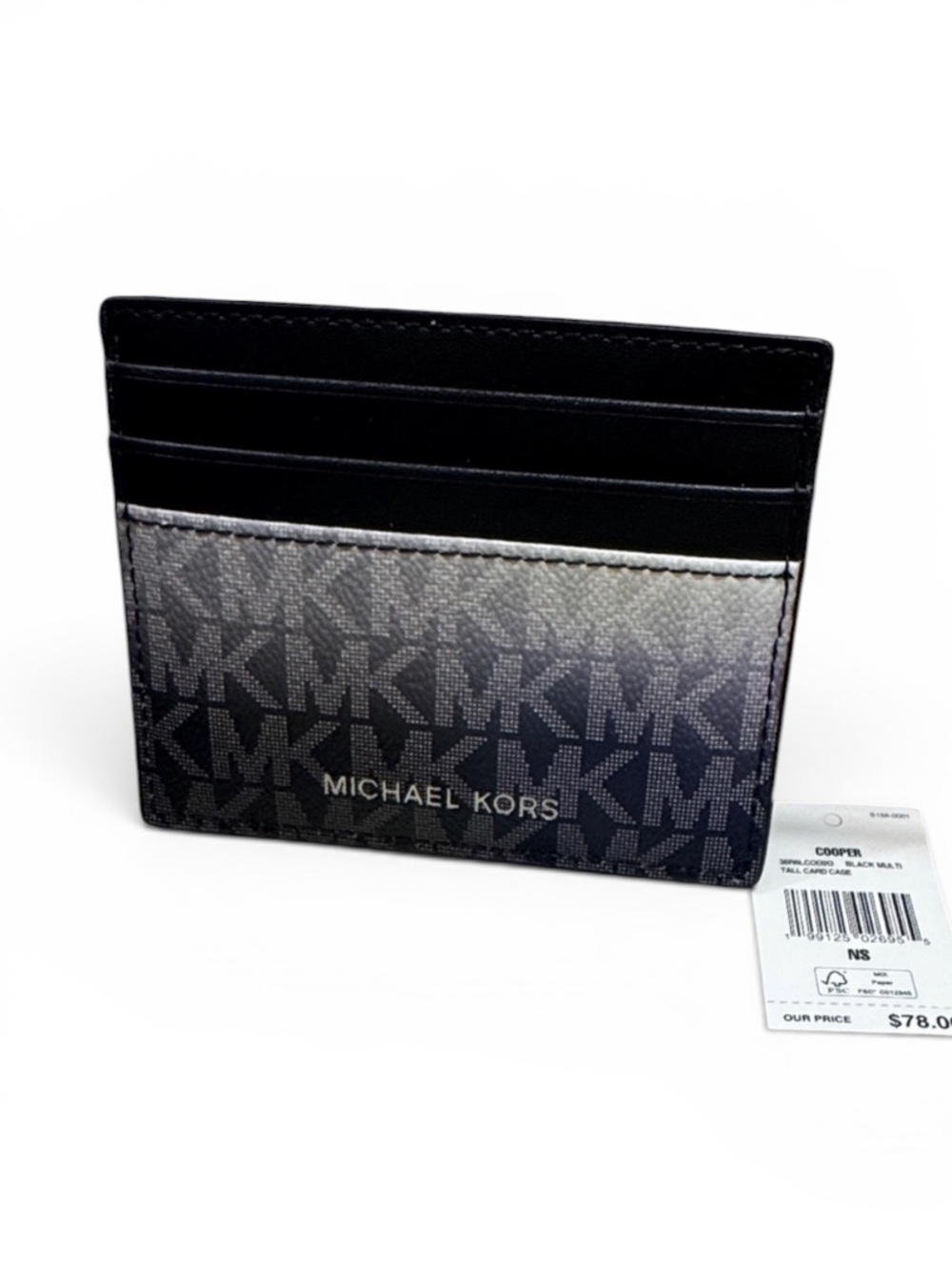 Michael Kors Black and Gray Monogram Card Case nwt unisex